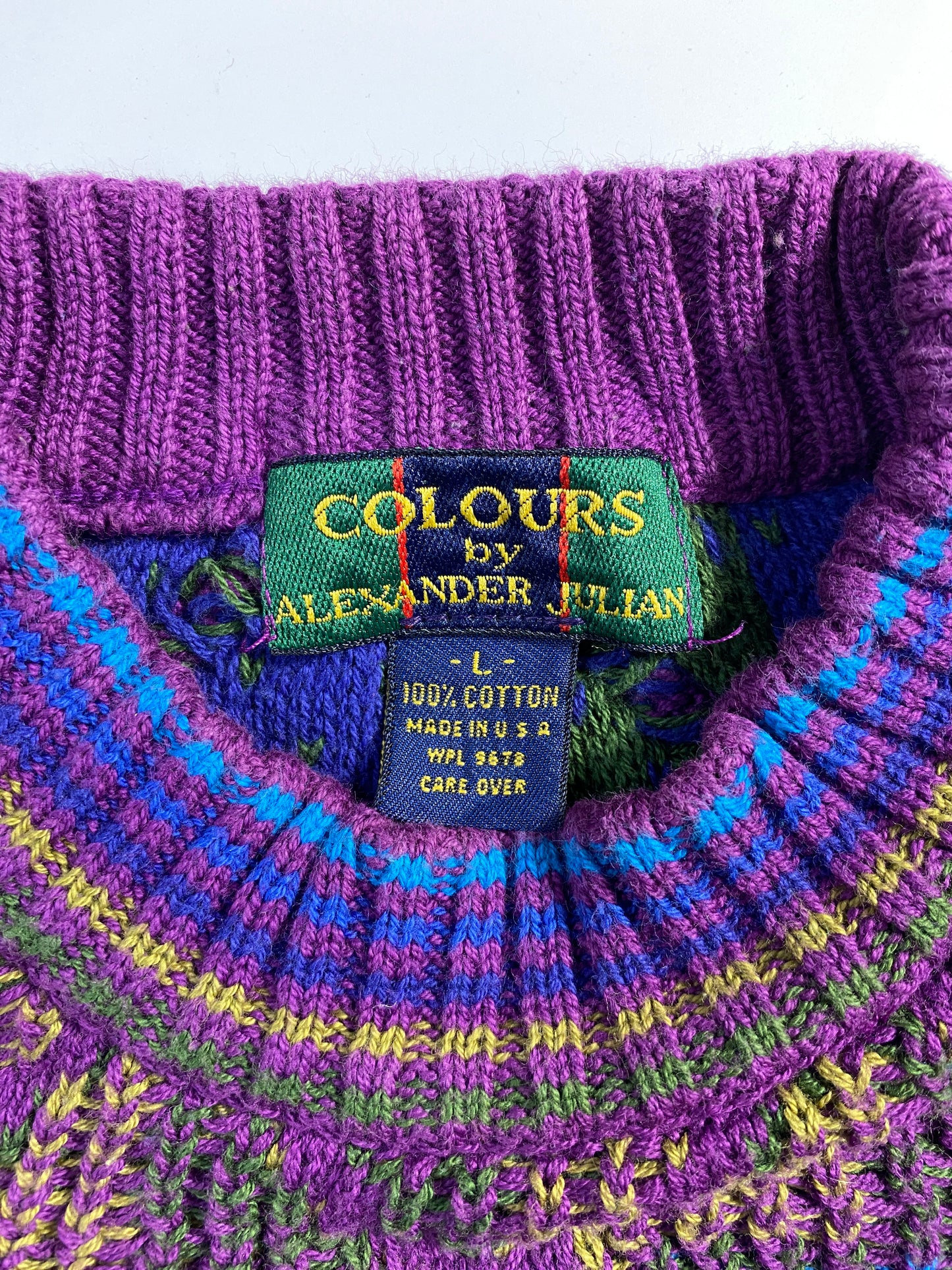 90's COLOURS Made in USA Size L Vintage Cotton Knit Sweater / F6387K