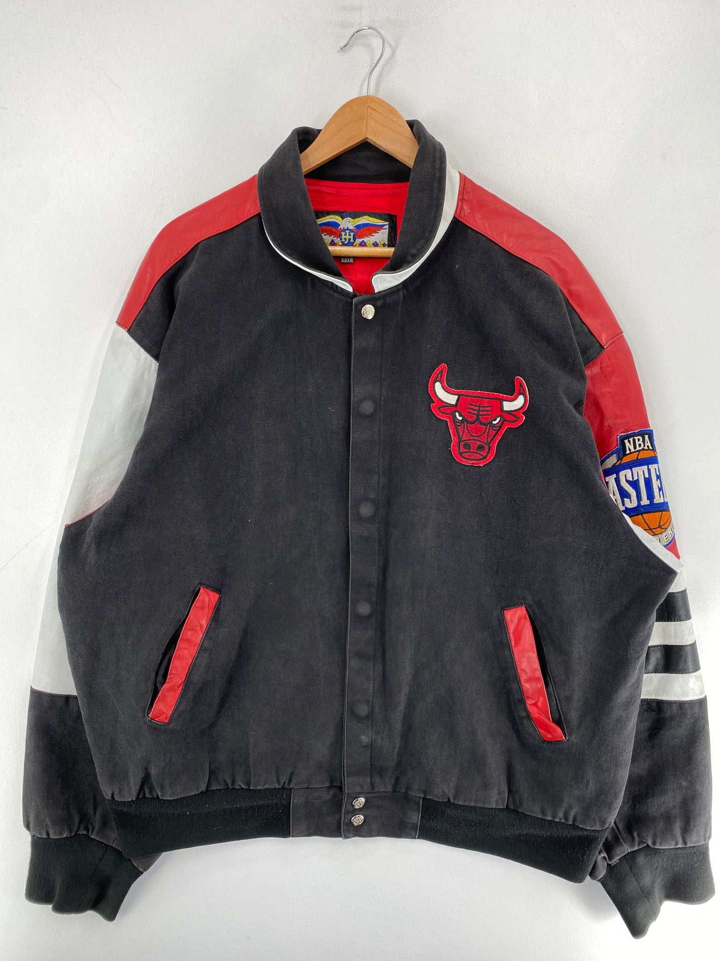 1995 CHICAGO BULLS Made in USA Size XXL Vintage NBA Leather/Denim Jacket / G5738J