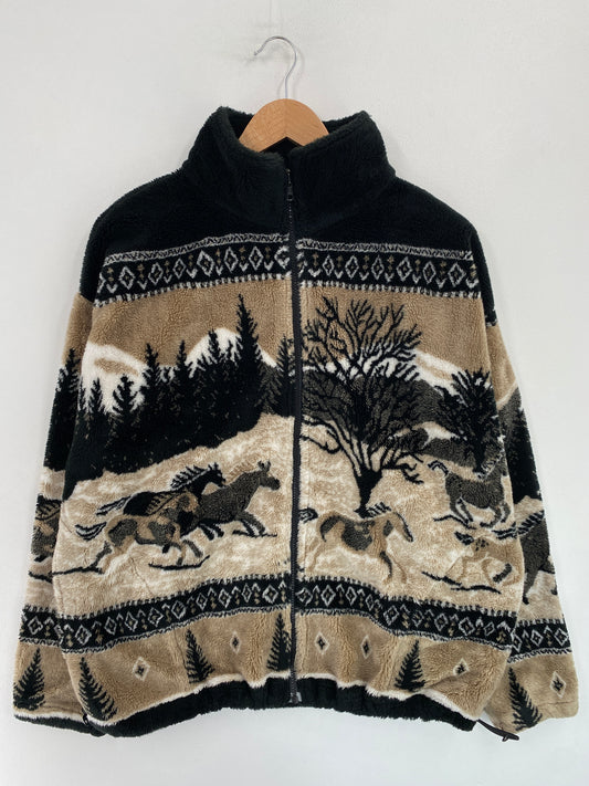 Vintage HORSES Size No Tag (Approx.XL) Fleece Jacket / G4202F