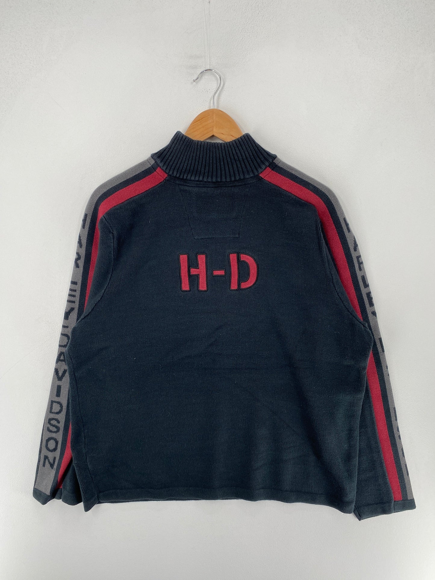 .Vintage HARLEY DAVIDSON Size XL Racing Cotton Half-zip Knitwear / F7020K