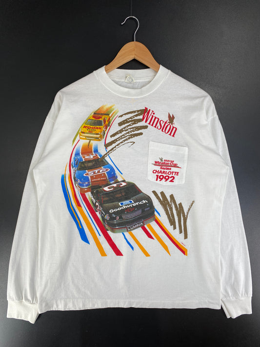 1992 WINSTON CUP CHARLOTTE Made in USA Size XL Vintage Racing Long Sleeve T-Shirt / G2977T