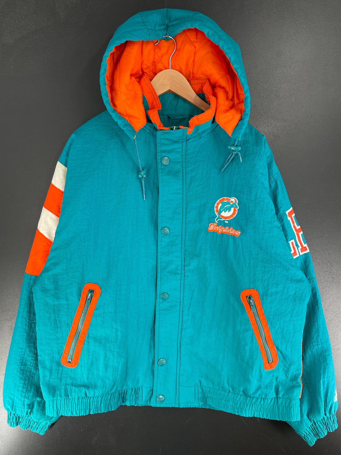 90’s STARTER x MIAMI DOLPHINS Size L NFL Padded Nylon Jacket / F6058N