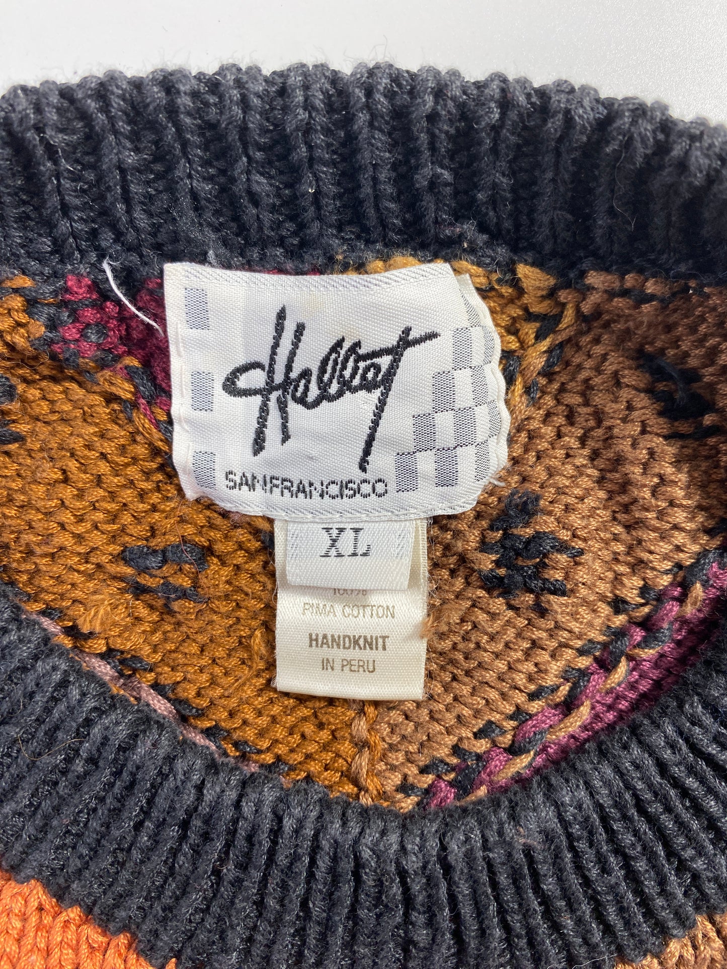 Vintage HALLET Size XL Cotton Hand Knit Sweater / F6612K