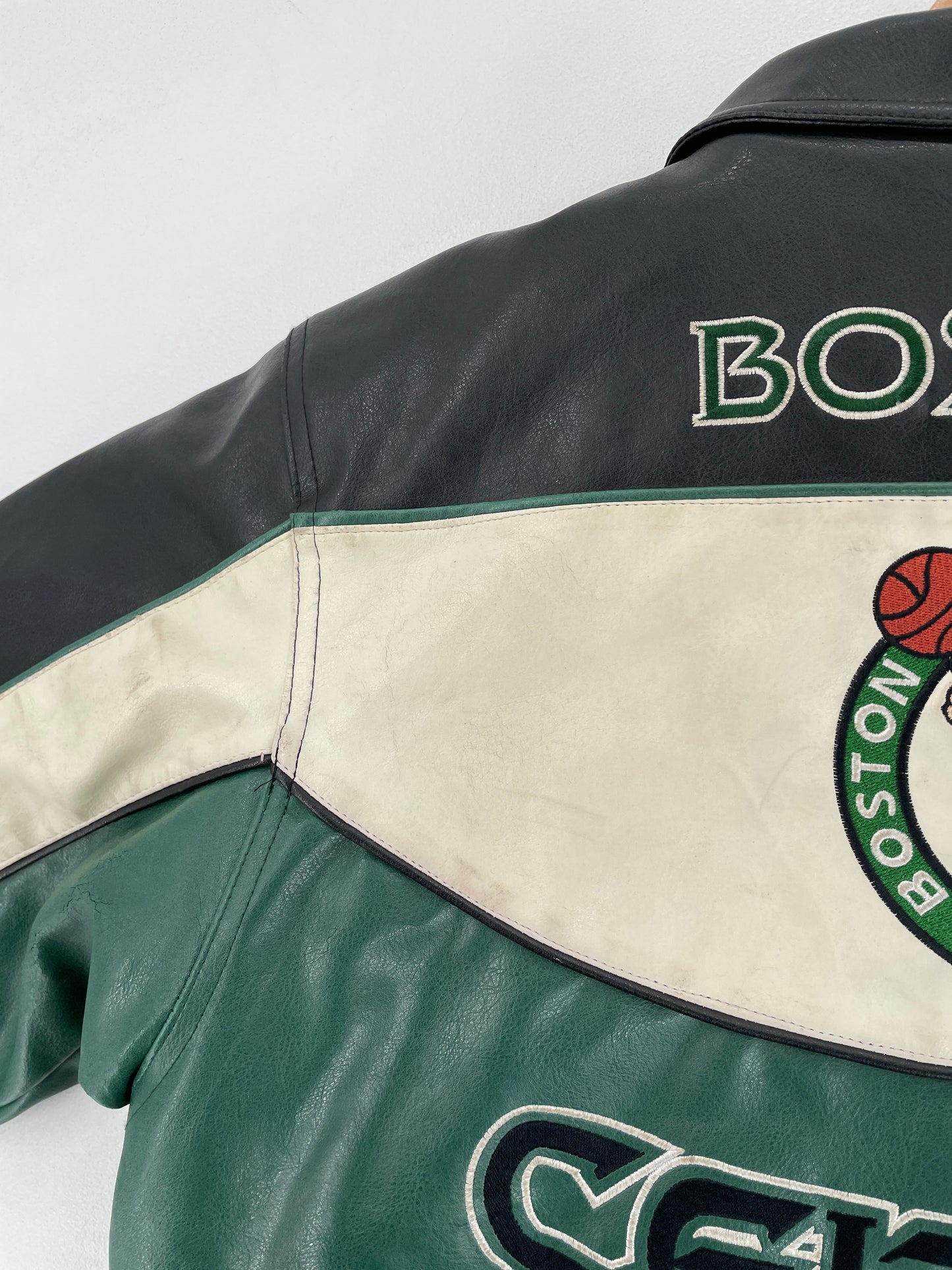 00' NIKE x BOSTON CELTICS  Size L Vintage NBA Faux Leather Jacket / F5584J