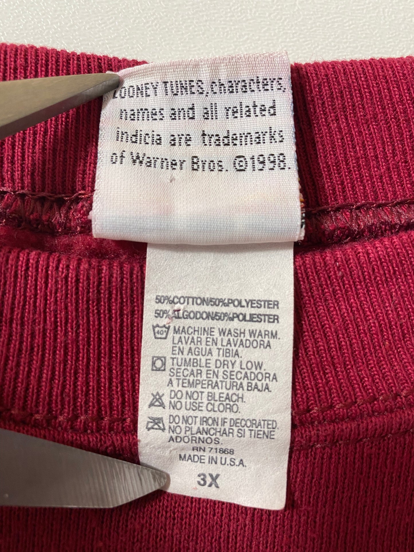 1998 LOONEY TUNES TAZ Made in USA Size XXXL Vintage Sweat-shirt / E9575S