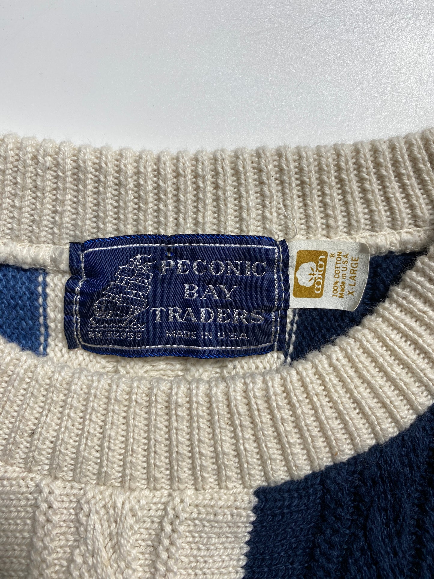 90's PECONIC BAY TRADERS Made in USA Size XL Cotton Knit Sweater / G4508K