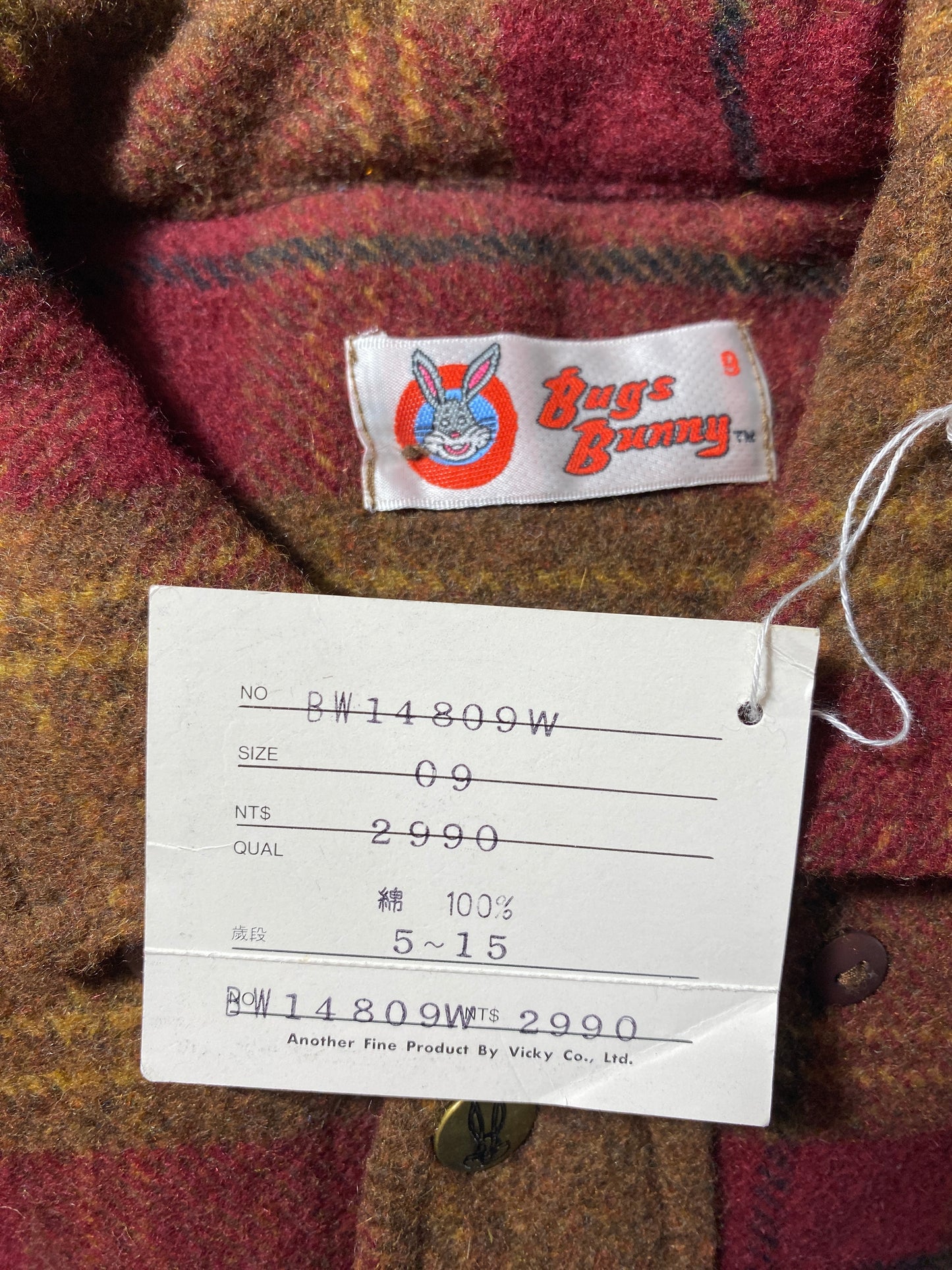 1989 Kids Dead Stock Bugs Bunny Size 09 Vintage Cotton Jacket / F8052J