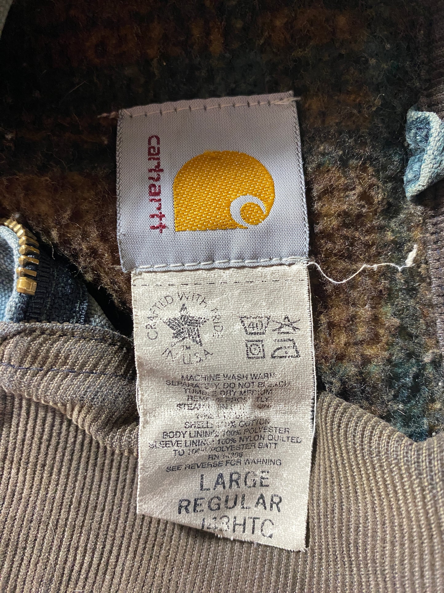 90's CARHARTT Made in USA Size L Vintage Zip-Up Duck Jacket / F4090J