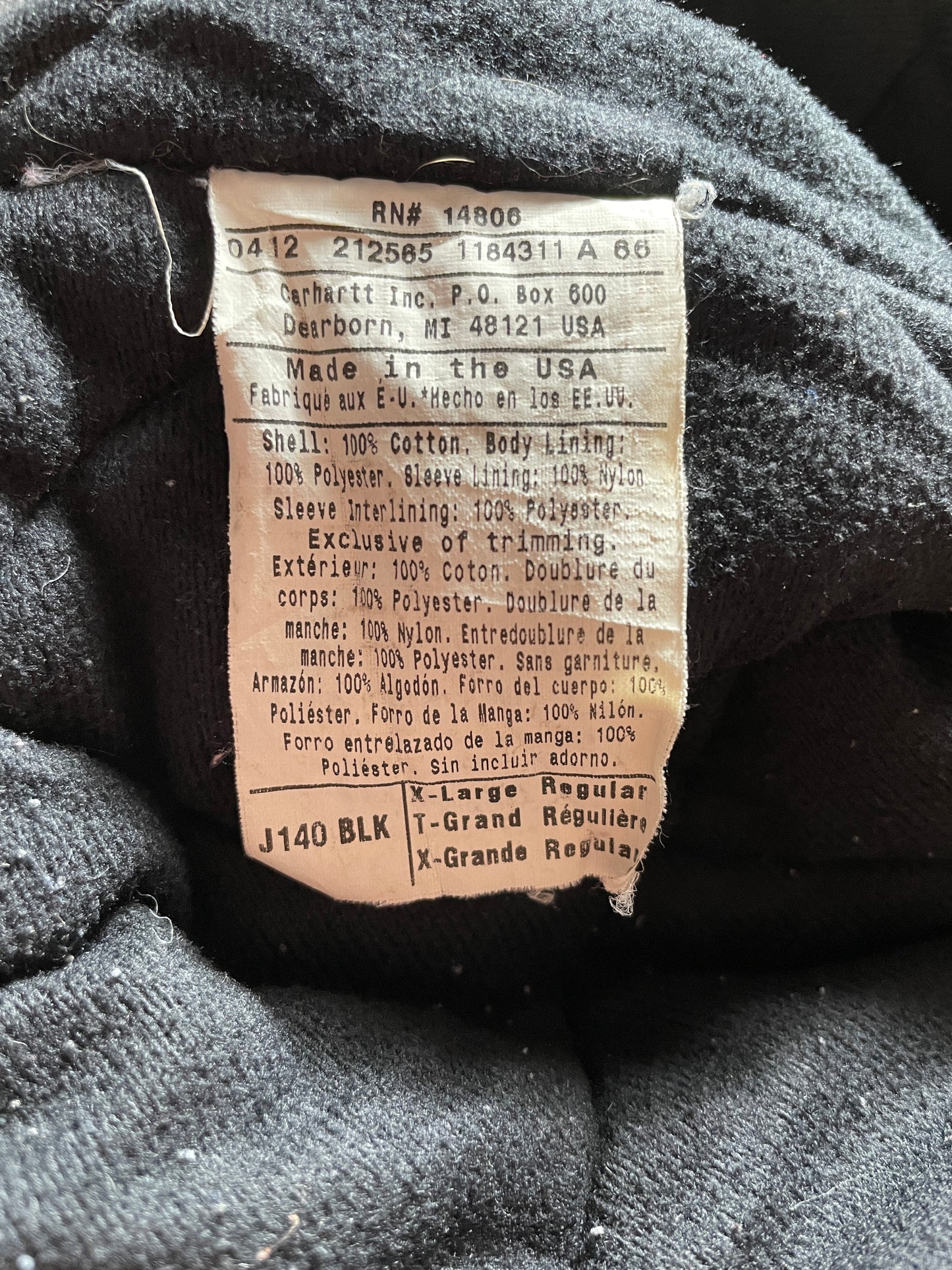 90's CARHARTT Made in USA Size XL Duck Hoodie Jacket / F2613J