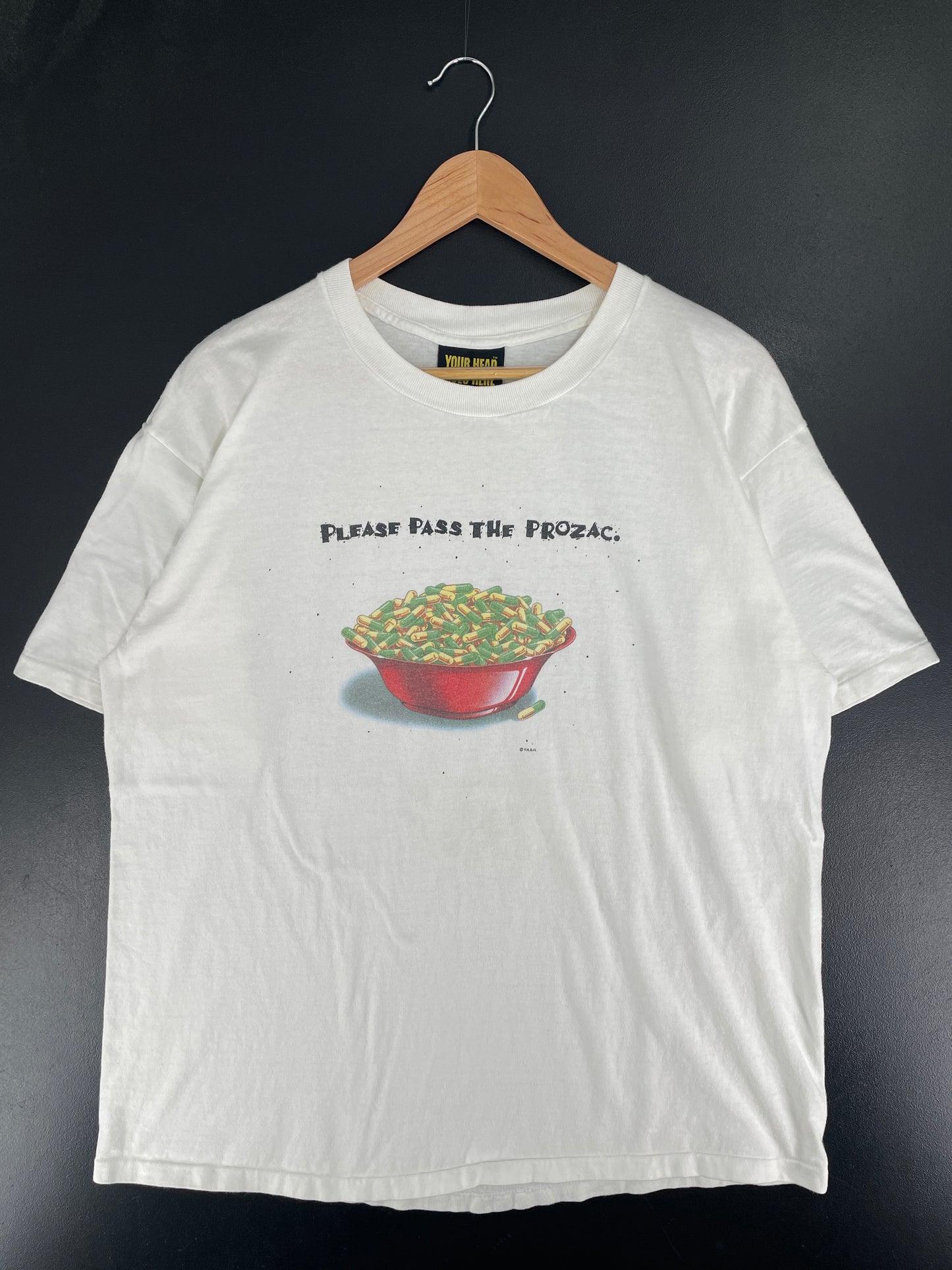 90's "PLEASE PASS THE PROZAC" Made in USA Size XL Vintage T-Shirts / F3578T