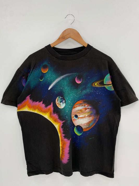 90’s PLANET PRINT Size L T-Shirt / F289T