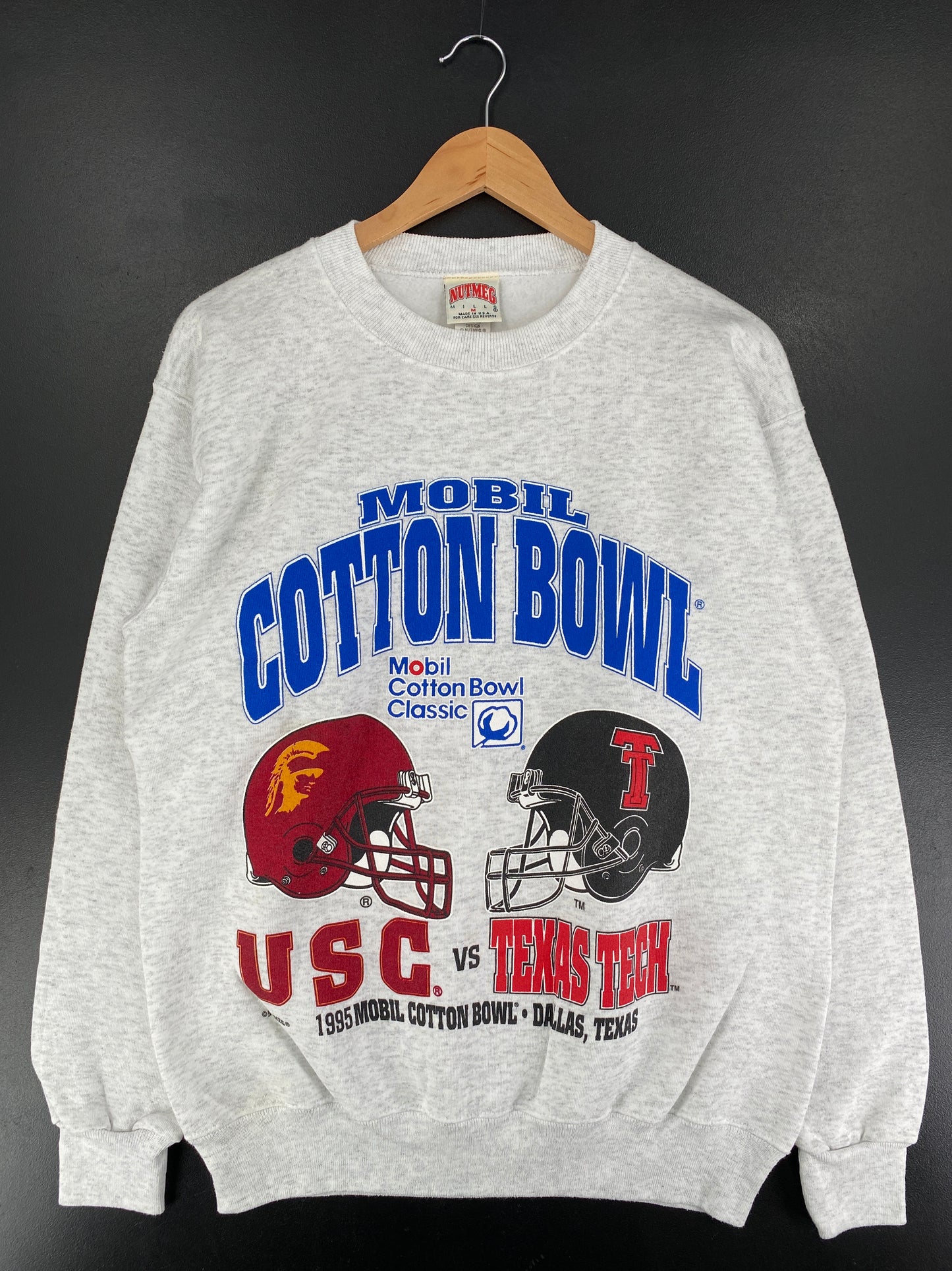1995 USC x TEXAS TECH MOBIL COTTON BOWL Made in USA Size L Vintage NFL Sweat-Shirt/ F1666S
