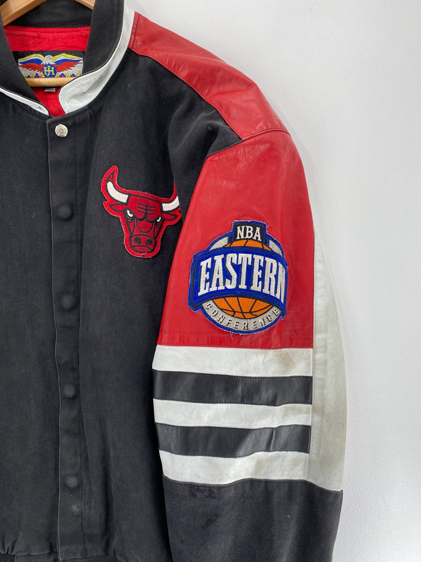 1995 CHICAGO BULLS Made in USA Size XXL Vintage NBA Leather/Denim Jacket / G5738J