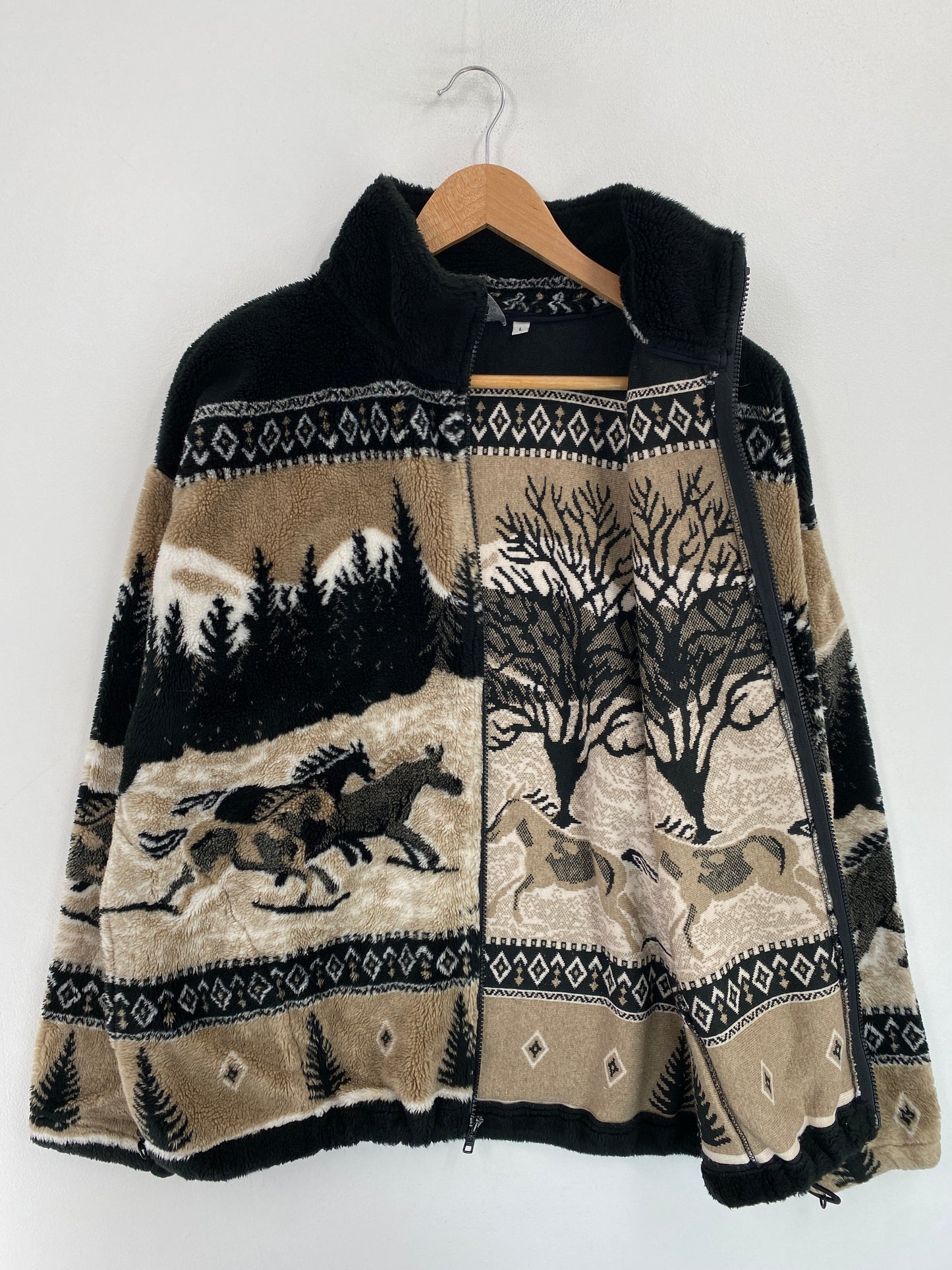 Vintage HORSES Size No Tag (Approx.XL) Fleece Jacket / G4202F
