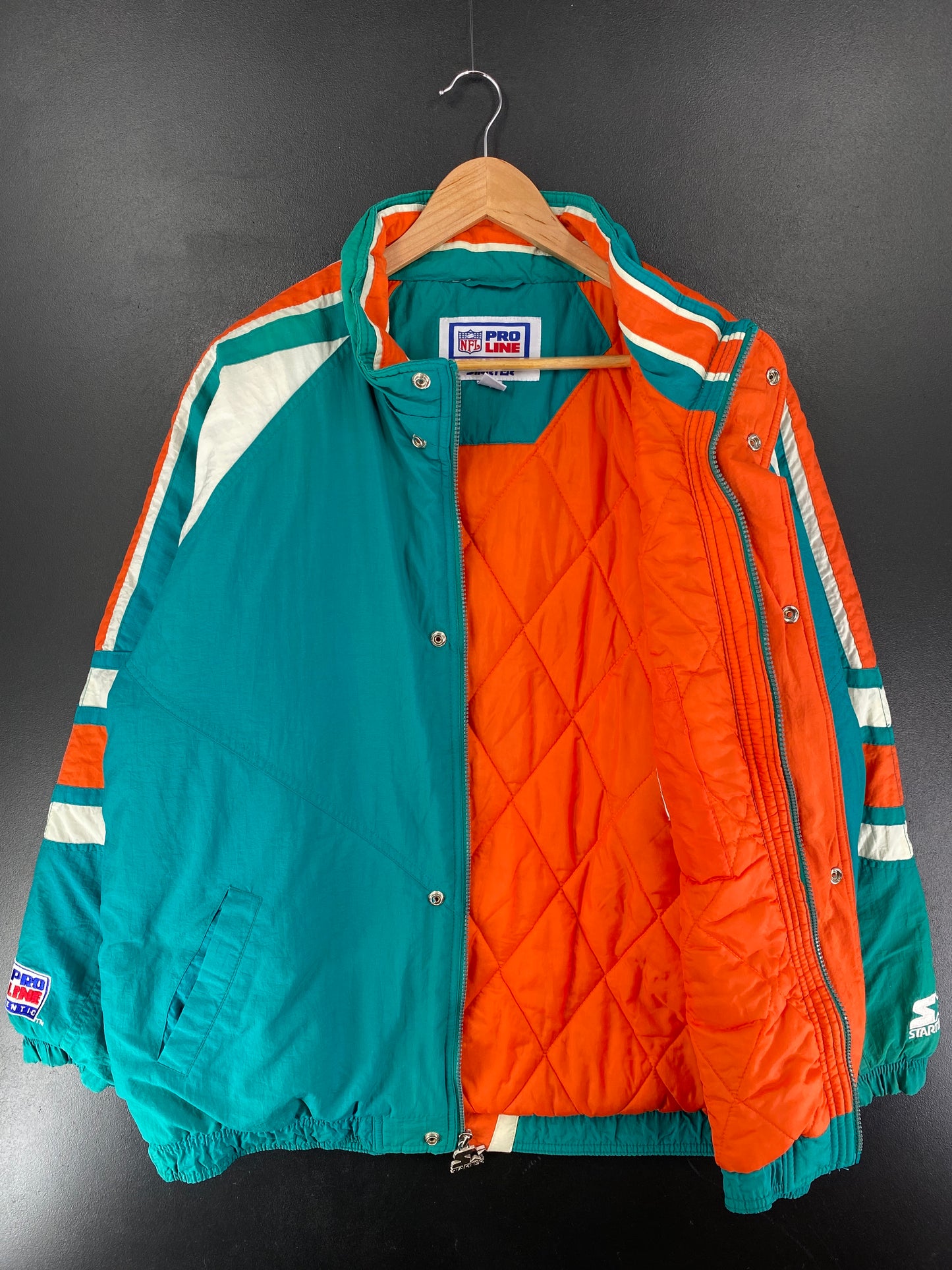 .90’s STARTER x MIAMI DOLPHINS Size M NFL Padded Nylon Jacket / F3166N