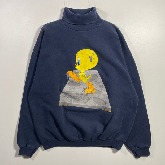 (L) 1995 LOONEY TUNES TWEETY Vintage Turtle Neck Sweatshirt / A1114S