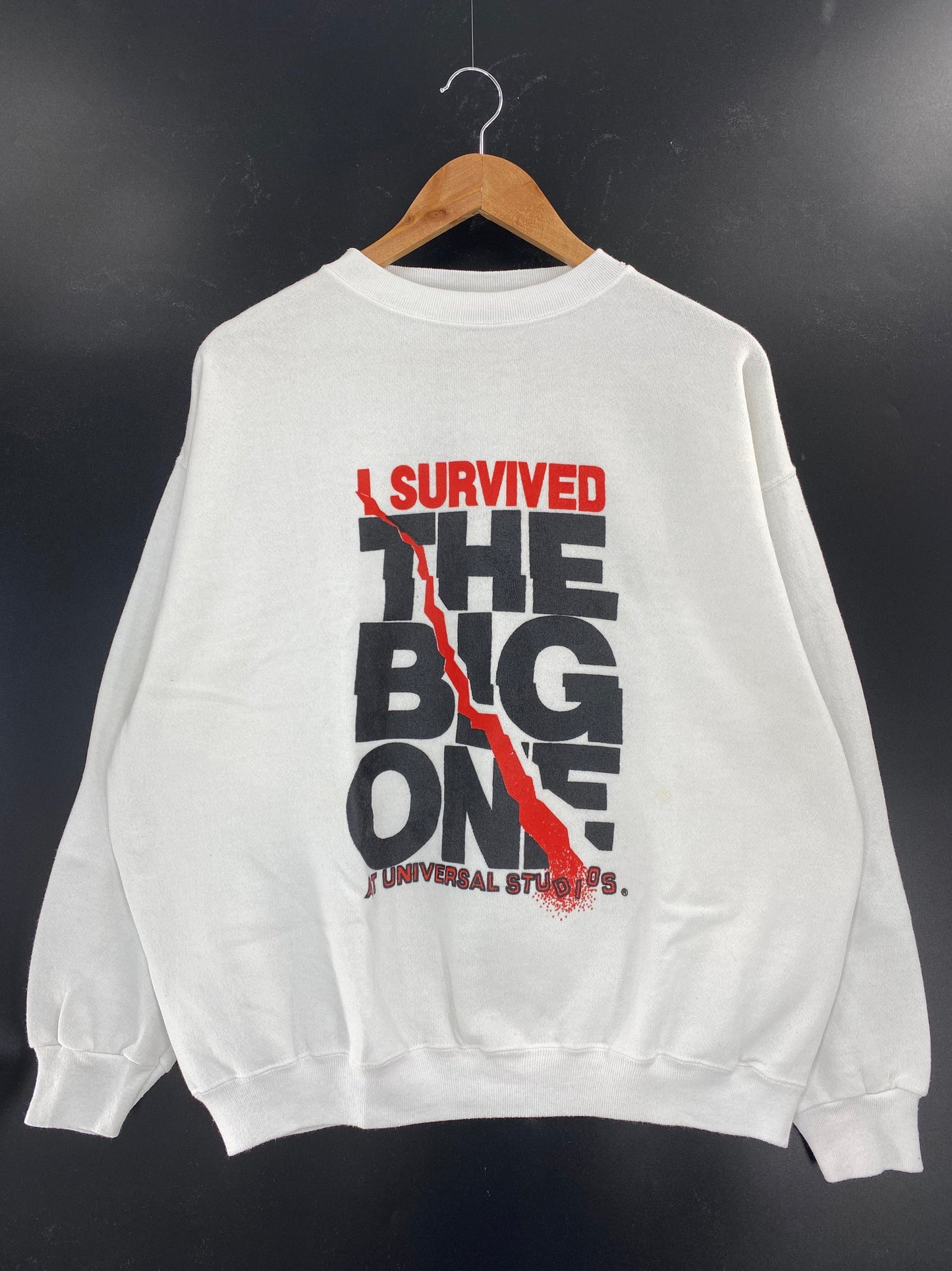 90’s UNIVERSAL STUDIOS THE BIG ONE EARTHQUAKE Made in USA Size XL Sweat-shirt / F6290S