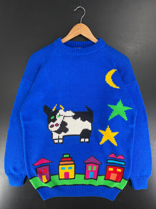 Vintage ANDINA COW Size L Cotton Knit Sweater / G4725K
