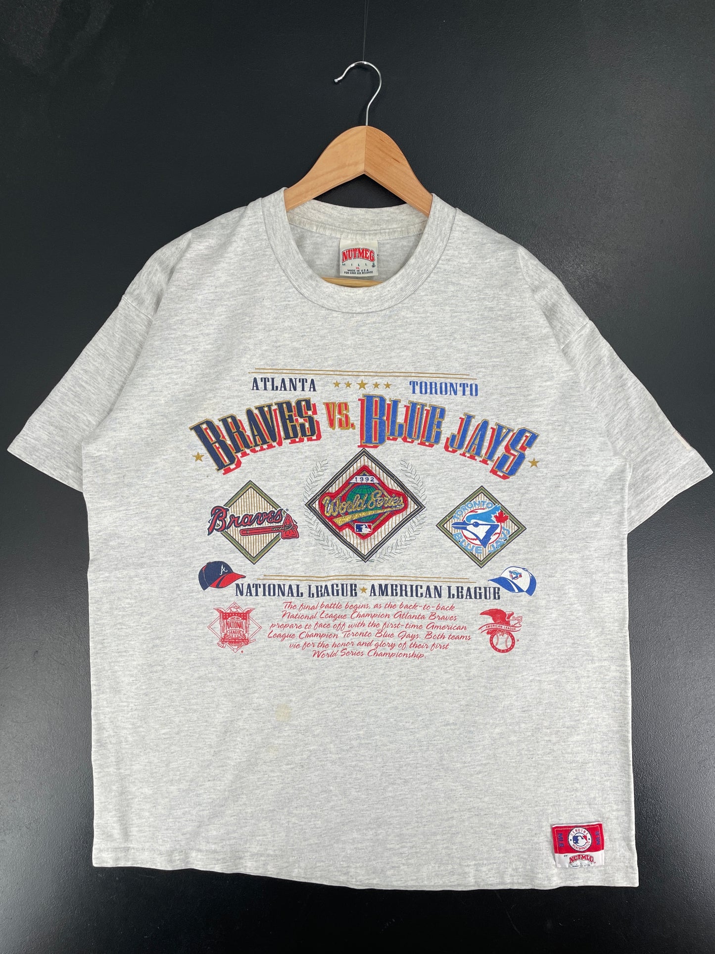 1992 NATIONAL AMERICAN LEAGUE Made in USA Size L Vintage MLB T-Shirt / F3655T