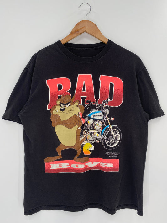 1991 LOONEY TUNES TAZ x HARLEY DAVIDSON Size Approx. M Vintage T-Shirt / F3847T