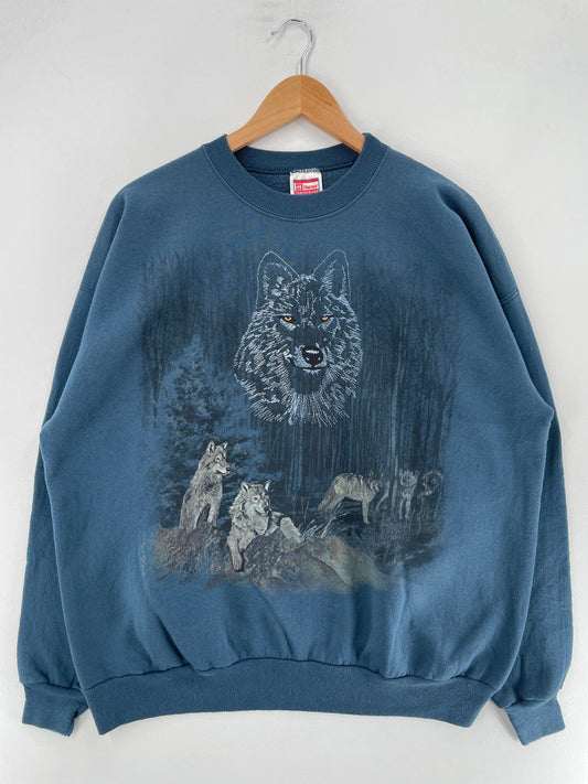 90’s WOLF Size XL Animal Sweat-Shirt / G345S