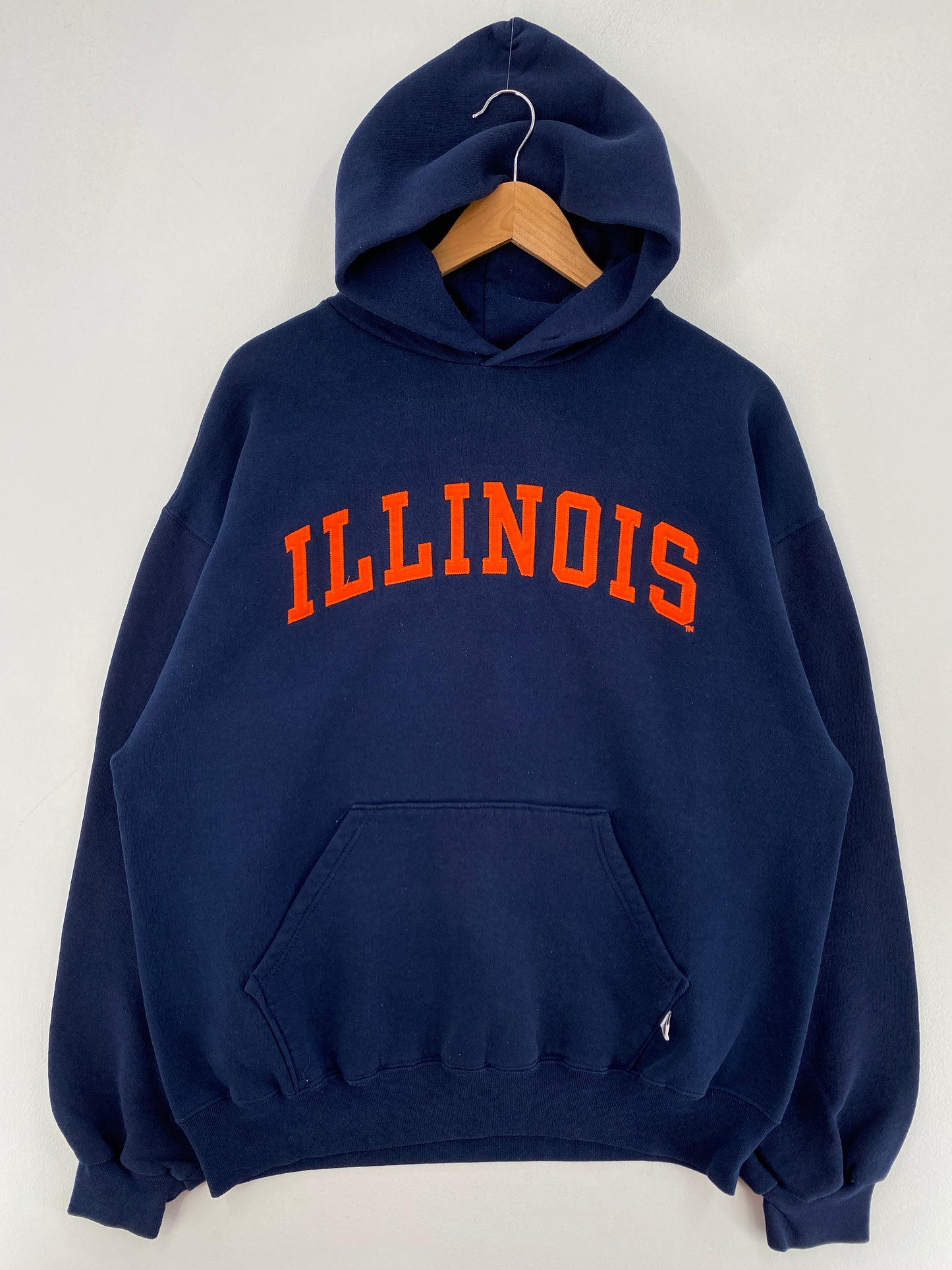 90's RUSSELL x ILLINOIS Made in USA Size XL Vintage College Hoodie Sweat-Shirt / F9213S
