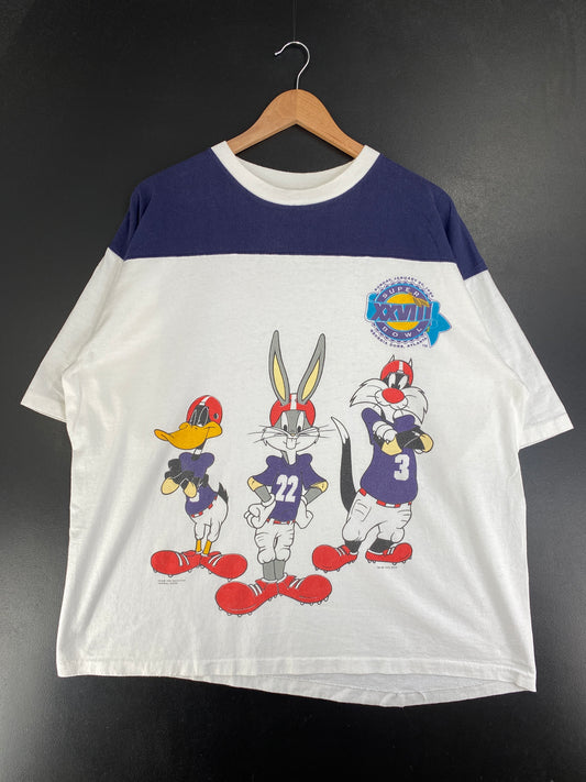 1994 SUPER BOWL XXVIII x LOONEY TUNES Made in USA Size XL Vintage T-Shirt / G2990T