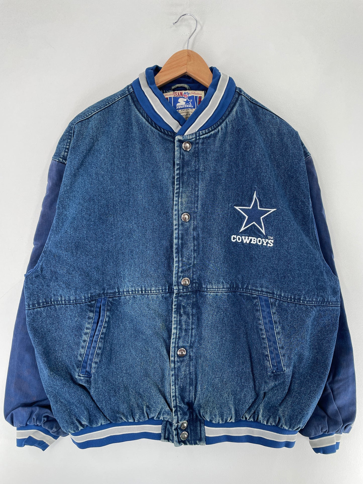 90’s STARTER x DALLAS COWBOYS Size XL Vintage NFL Denim Jacket / F5928J