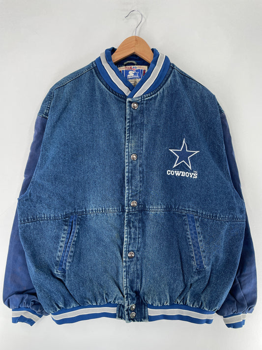 90’s STARTER x DALLAS COWBOYS Size XL Vintage NFL Denim Jacket / F5928J