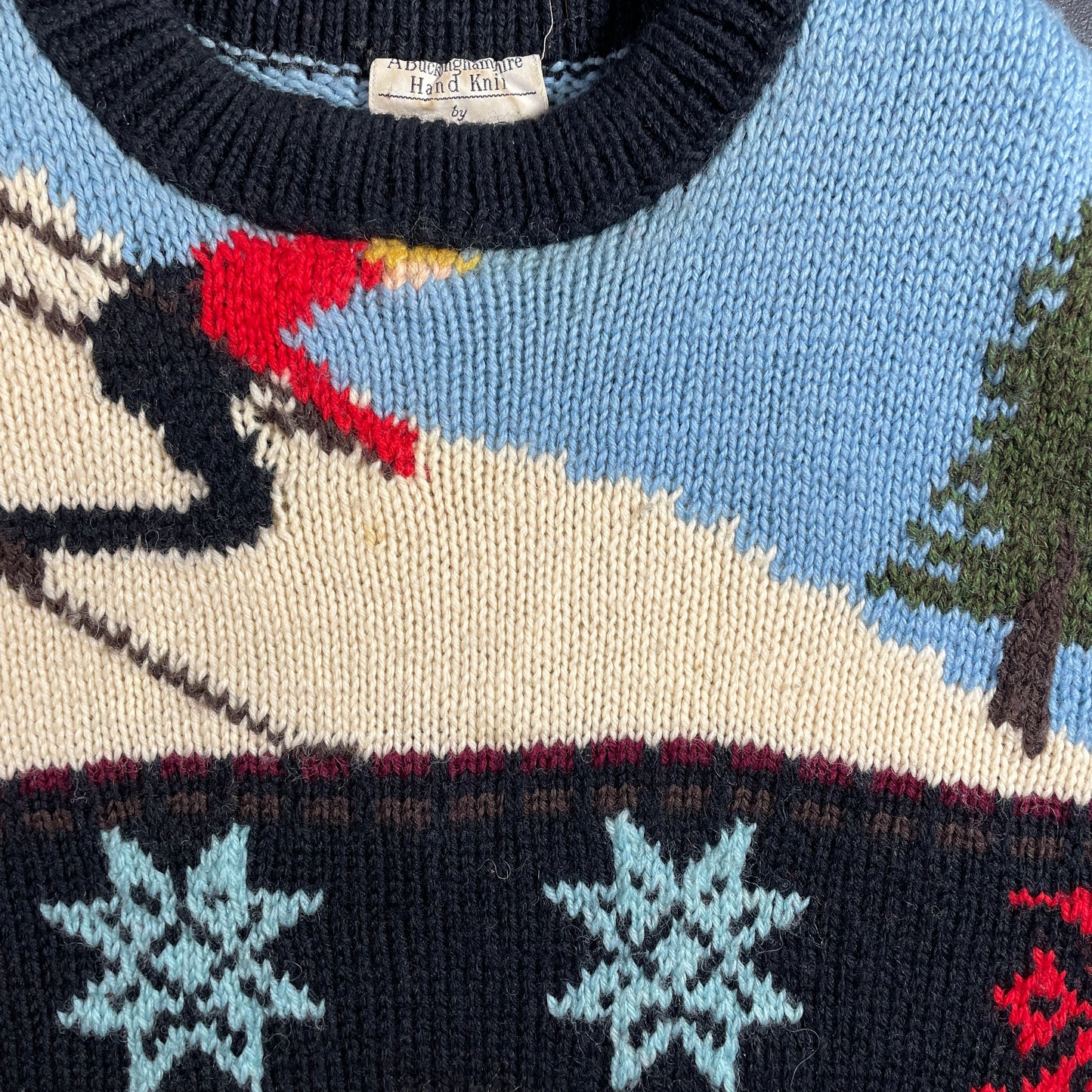 (Approx.L) Vintage ALPINE WINTER SPORTS Made in England Hand Knit Wool Sweater / A1194K