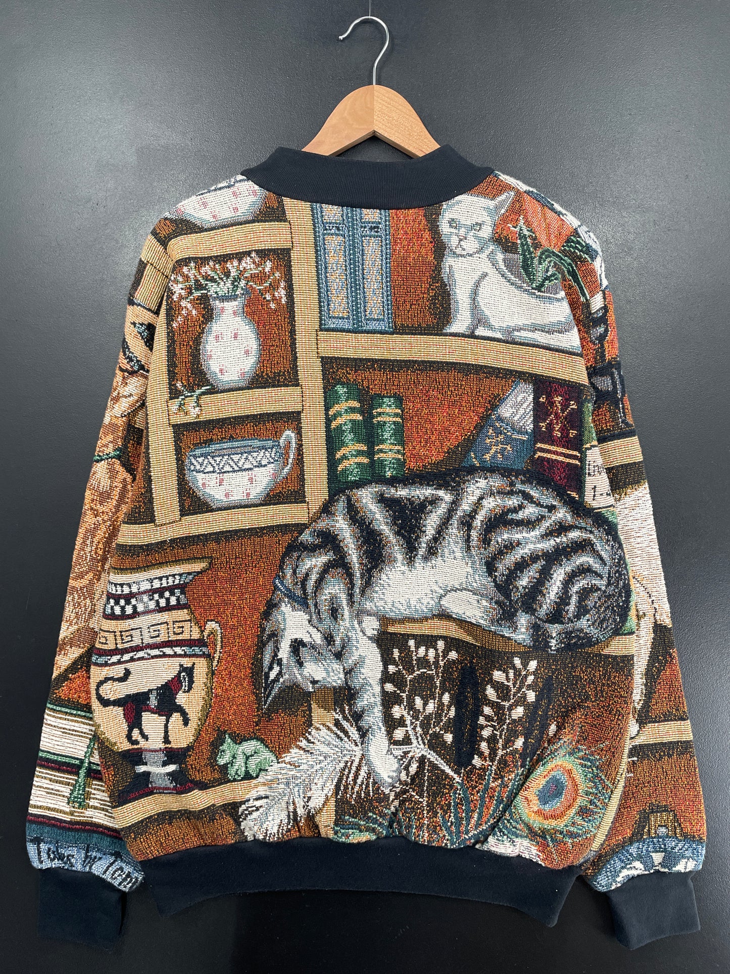 Vintage CAT Size Approx.L Animal Tapestry Sweat-Shirt / G6209S