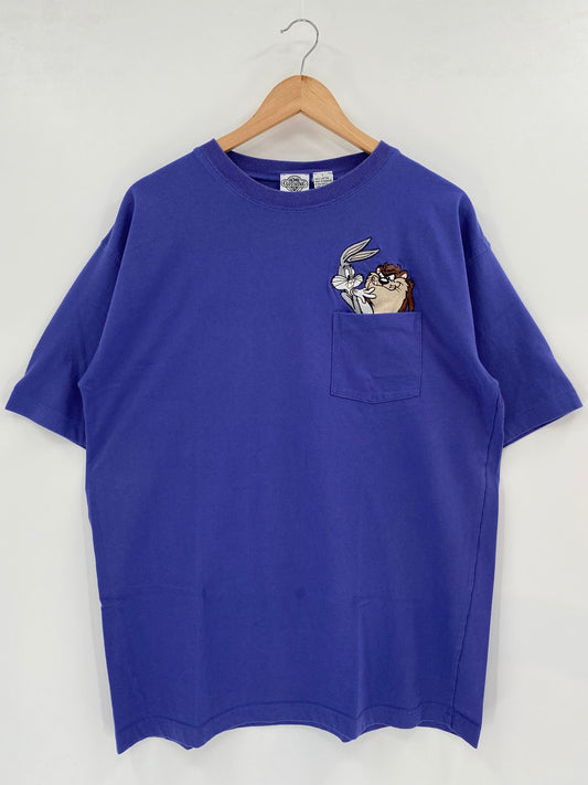 1992 LOONEY TUNES TAZ BUGS BUNNY Size L Vintage T-Shirt / E9478T