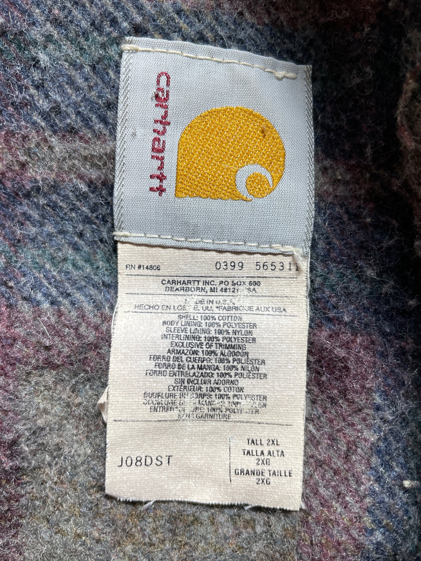 .90's CARHARTT Made in USA Size XXL Vintage Zip-Up Hoodie Duck Jacket / F8742J