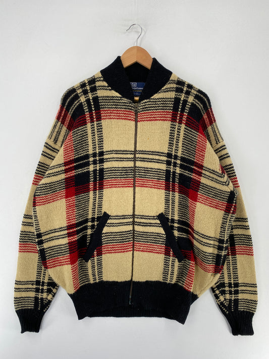 90’s POLO RALPH LAUREN Size XL Cotton Zip-Up Wool Knitwear / F8960K
