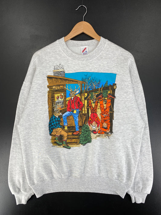 1994 DEER HUNTING HUMAN Made in USA Size XL Vintage Animal Sweat-Shirt / G5786S