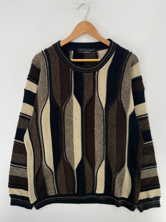 .Vintage PROTEGE Made in USA Size L Acrylic 3D Knit Sweater / F8436K