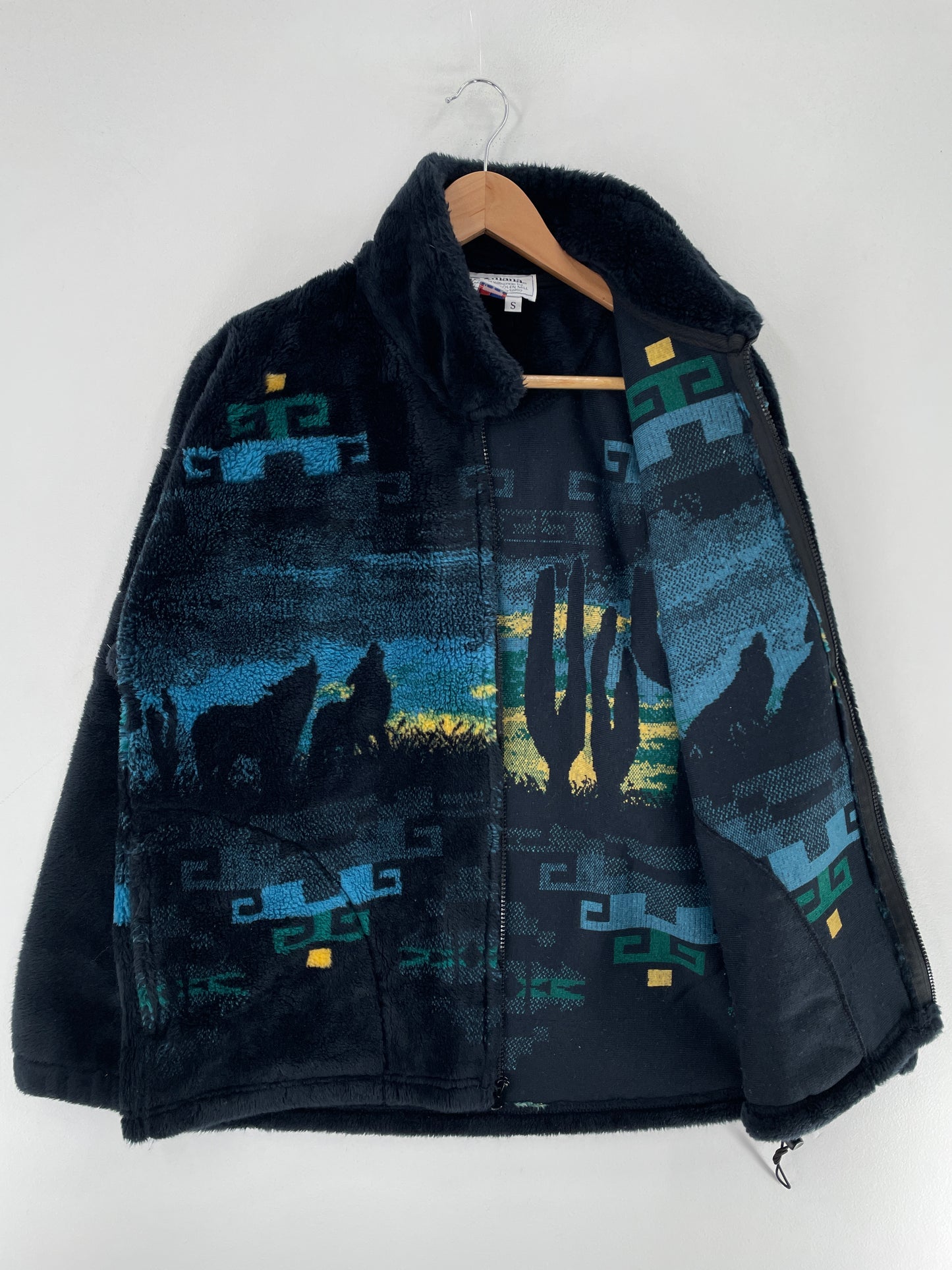 90's WOLF Made in USA Size S Vintage Animal Zip-up Fleece / G4463F