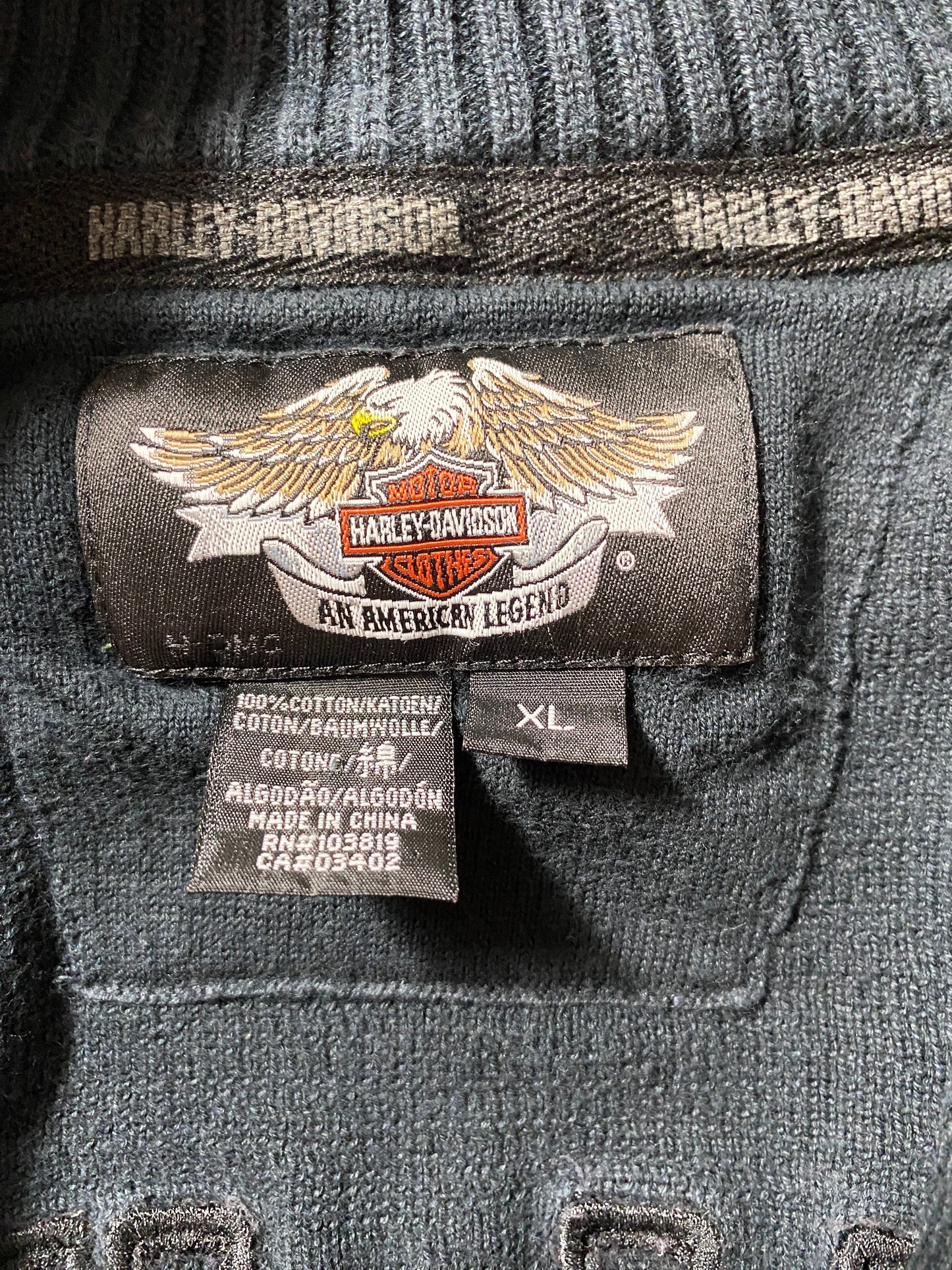 .Vintage HARLEY DAVIDSON Size XL Racing Cotton Half-zip Knitwear / F7020K