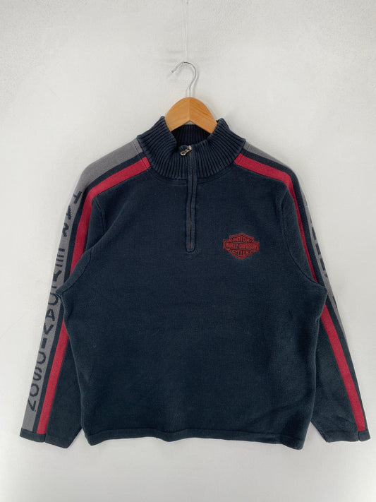 .Vintage HARLEY DAVIDSON Size XL Racing Cotton Half-zip Knitwear / F7020K