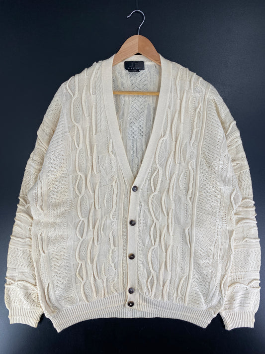 Vintage COOGI Style Button-Down Size XL Cotton 3D Knit Sweater / F8833K