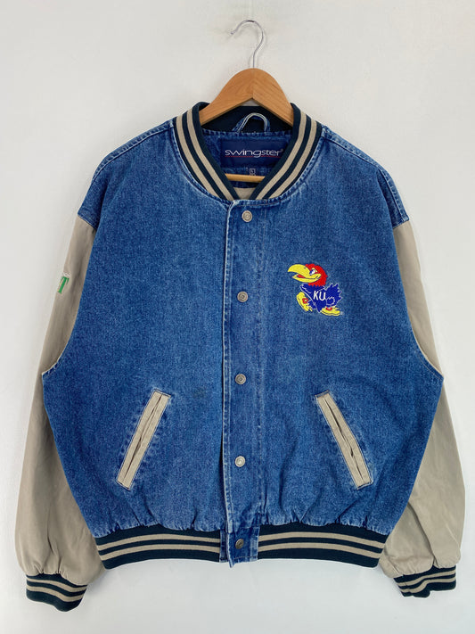 Vintage KANSAS JAYHAWKS Size L College Denim Jacket / G4705J