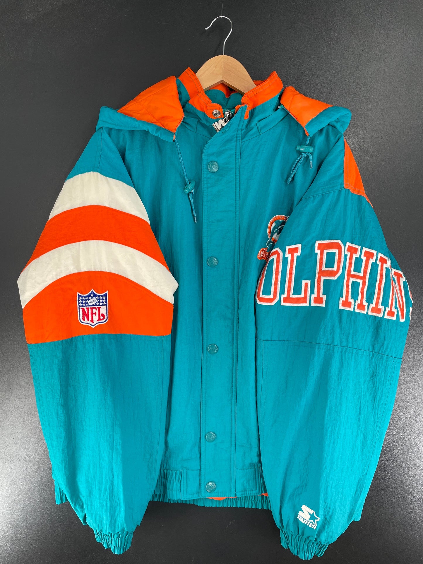 90’s STARTER x MIAMI DOLPHINS Size L NFL Padded Nylon Jacket / F6058N