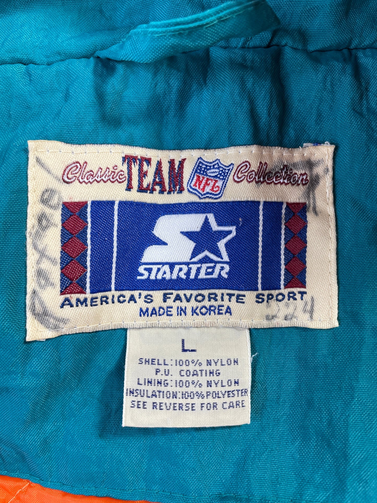 90’s STARTER x MIAMI DOLPHINS Size L NFL Padded Nylon Jacket / F6058N