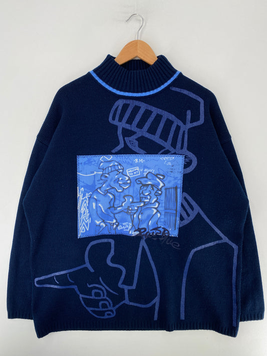 00’ RAW BLUE Size XXL Acrylic Knit Sweater / G439K