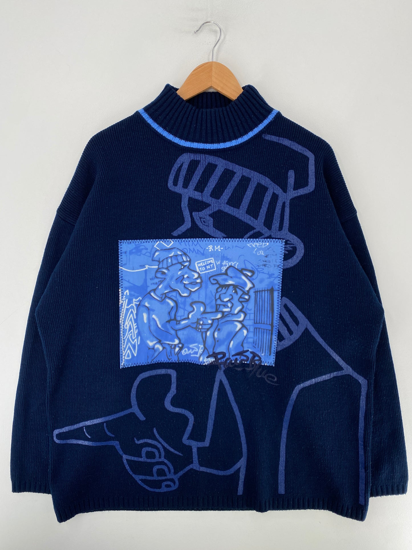 00’ RAW BLUE Size XXL Acrylic Knit Sweater / G439K