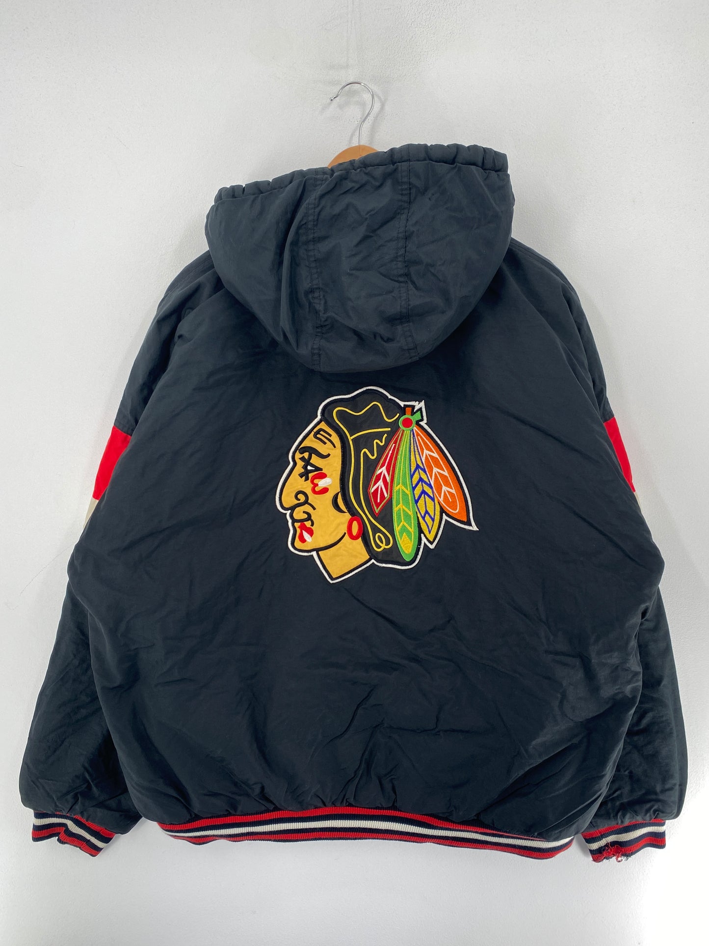 90’s STARTER x CHICAGO BLACKHAWKS Size XL NHL Padded Nylon Jacket / F4950J