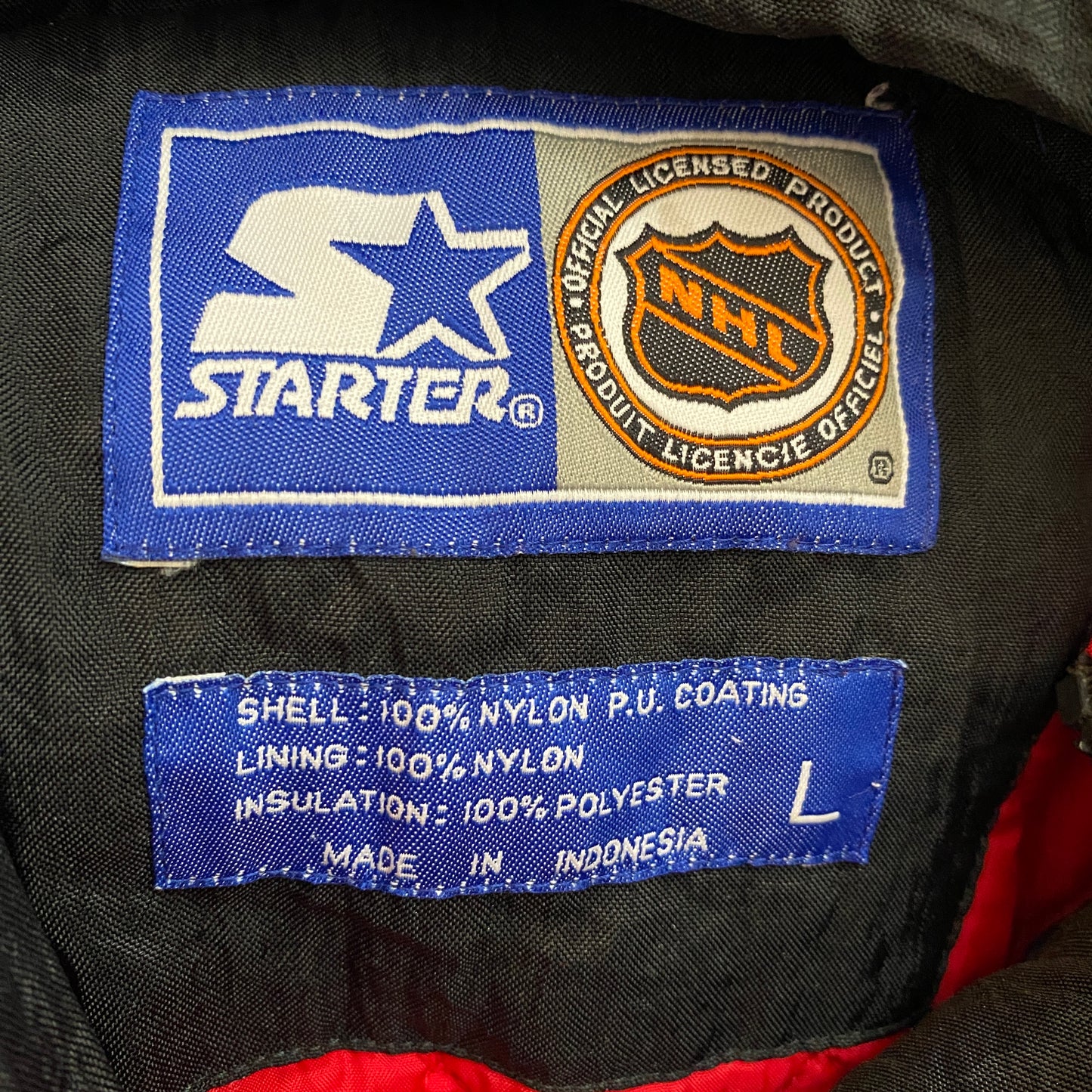(L) 90's STARTER X DEVILS Vintage NHL Padded Nylon Jacket / A0789N