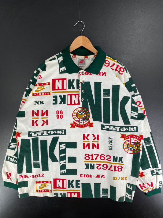 90’s Remake NIKE Made in USA Size XXL Vintage Long Sleeve Polo-Shirt / F6144T