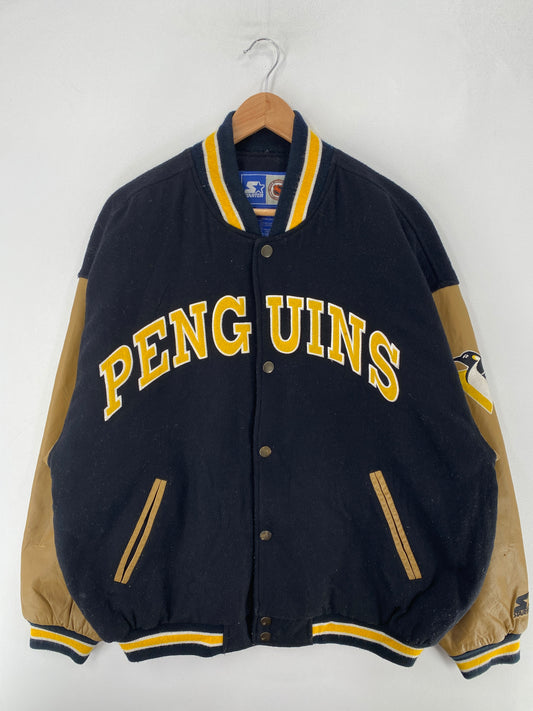 90’s STARTER x PITTSBURGH PENGUINS Size XL Wool x Leather Jacket  / G5027J