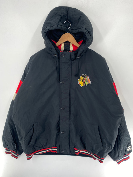 90’s STARTER x CHICAGO BLACKHAWKS Size XL NHL Padded Nylon Jacket / F4950J
